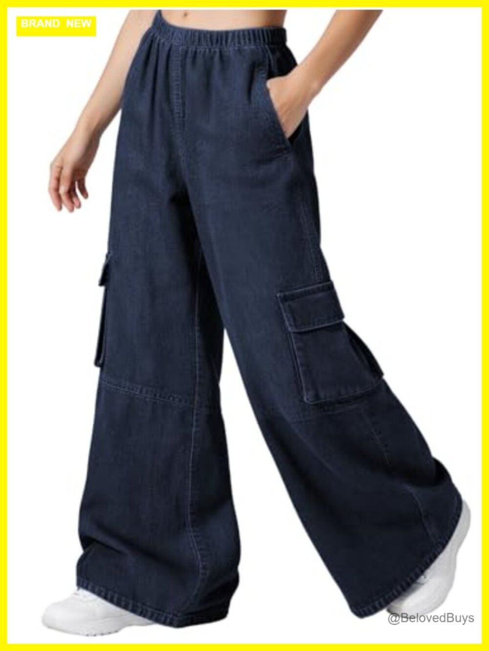 Y2K Baggy Cargo Pants High Waisted Wide Leg Straight Jeans Soft Cotton